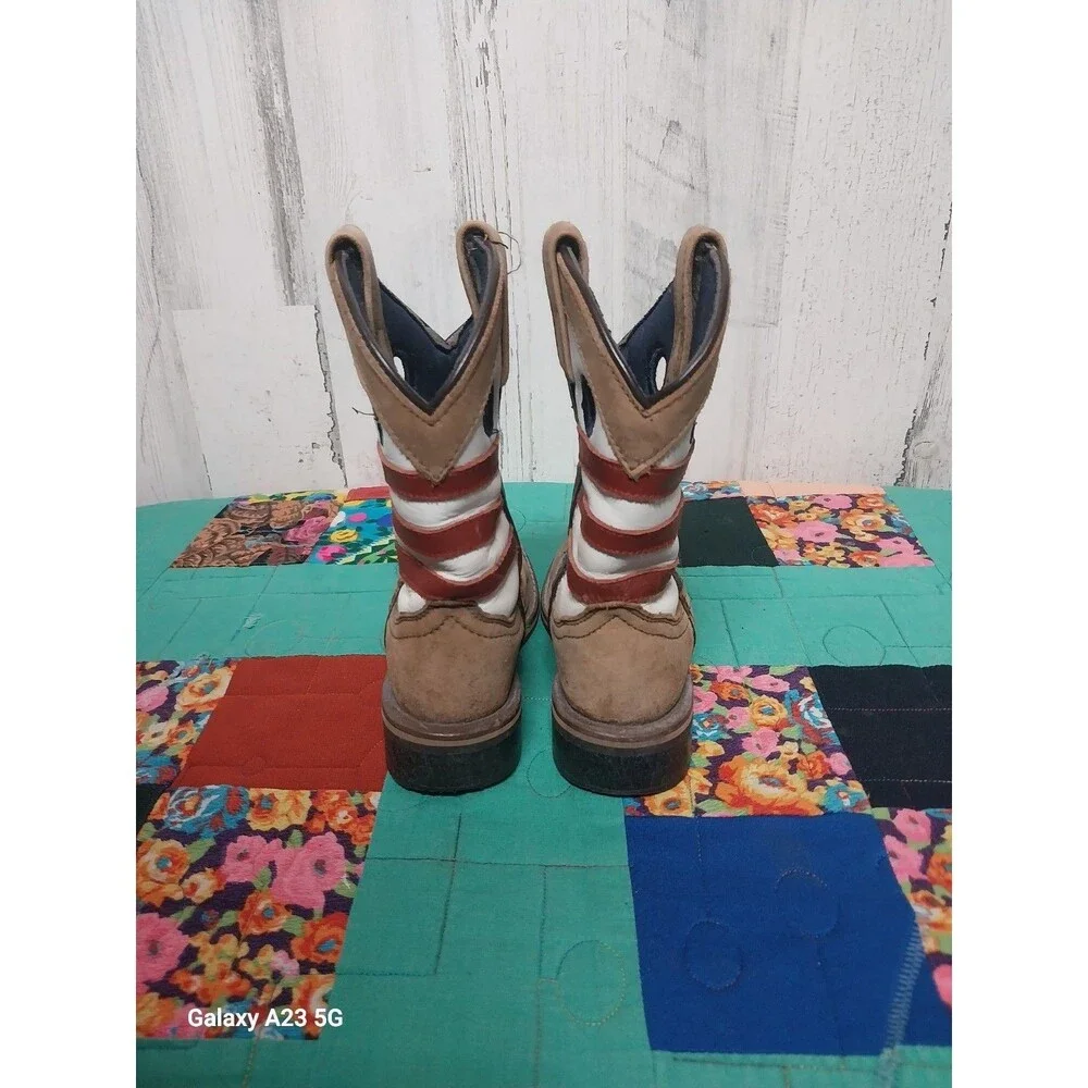 Smokey Mountain Cody James Boys Size 10 D American Flag Boots Brown